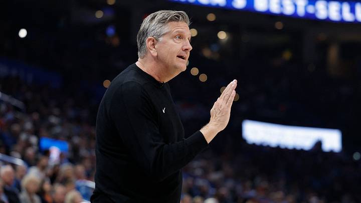 Mar 15, 2026; Oklahoma City, Oklahoma, USA; Minnesota Timberwolves Head Coach Chris Finch gestures to his team during a play against the Oklahoma City Thunder during the first half at Paycom Center. Mandatory Credit: Alonzo Adams-Imagn Images