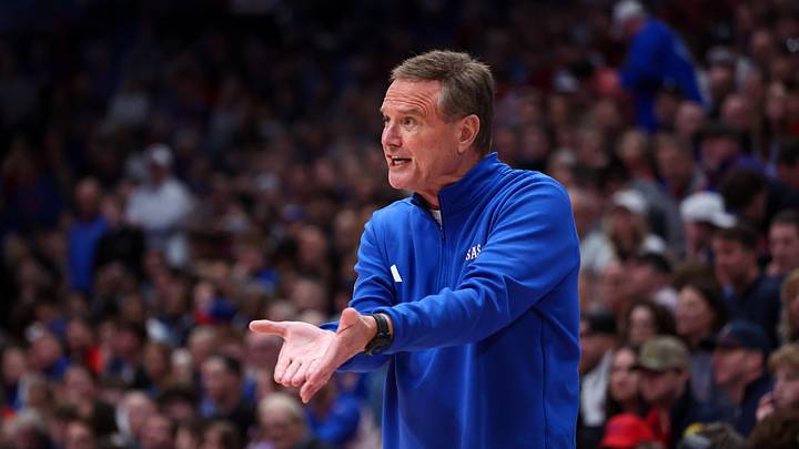 Mar 7, 2026; Lawrence, Kansas, USA; Kansas Jayhawks head coach Bill Self questions a call by the official during the second half against the Kansas State Wildcats at Allen Fieldhouse. Mandatory Credit: Scott Sewell-Imagn Images Mar 7, 2026; Lawrence, Kansas, USA; Kansas Jayhawks head coach Bill Self questions a call by the official during the second half against the Kansas State Wildcats at Allen Fieldhouse. Mandatory Credit: Scott Sewell-Imagn Images
