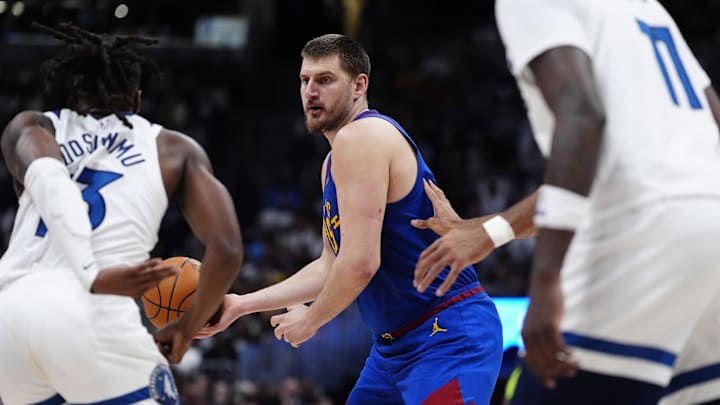 Mar 1, 2026; Denver, Colorado, USA; Denver Nuggets center Nikola Jokic (15) passes the ball in the second half against the Minnesota Timberwolves at Ball Arena. Mandatory Credit: Ron Chenoy-Imagn Images Mar 1, 2026; Denver, Colorado, USA; Denver Nuggets center Nikola Jokic (15) passes the ball in the second half against the Minnesota Timberwolves at Ball Arena. Mandatory Credit: Ron Chenoy-Imagn Images