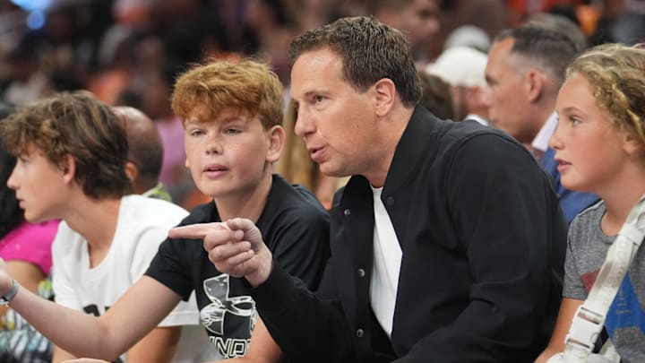 Phoenix Mercury owner Mat Ishbia watches from the sidelines during the WNBA All-Star Game Skills Challenge at Footprint Center in Phoenix on Friday, July 19, 2024. Phoenix Mercury owner Mat Ishbia watches from the sidelines during the WNBA All-Star Game Skills Challenge at Footprint Center in Phoenix on Friday, July 19, 2024.