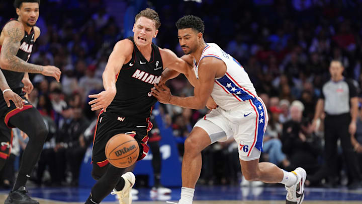 Miami Heat rookie Pelle Larsson battled 76ers guard Quentin Grimes for a loose ball and scrapped for four quarters in his third career start, helping his team to a 118-95 rout in Philadelphia.