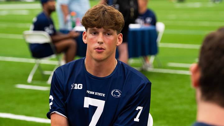 Penn State Nittany Lions quarterback Alex Manske talks with reporters during football media day in Holuba Hall. Penn State Nittany Lions quarterback Alex Manske talks with reporters during football media day in Holuba Hall.