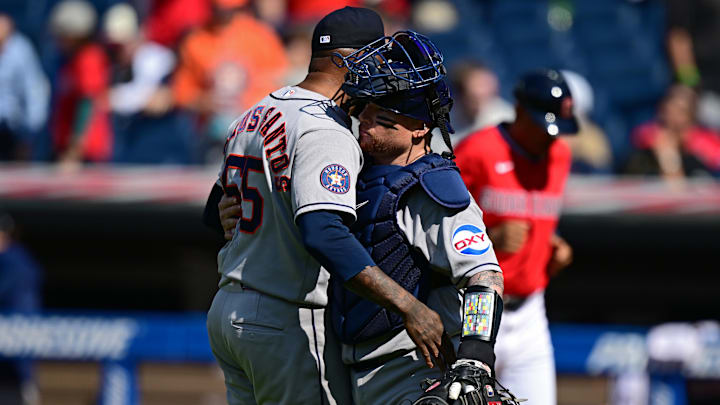 Astros celebrate a victory. 