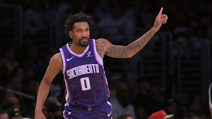 Dec 28, 2025; Los Angeles, California, USA; Sacramento Kings guard Malik Monk (0) reacts after a 3-point basket in the second half against the Los Angeles Lakers at Crypto.com Arena. Mandatory Credit: Jayne Kamin-Oncea-Imagn Images Dec 28, 2025; Los Angeles, California, USA; Sacramento Kings guard Malik Monk (0) reacts after a 3-point basket in the second half against the Los Angeles Lakers at Crypto.com Arena. Mandatory Credit: Jayne Kamin-Oncea-Imagn Images