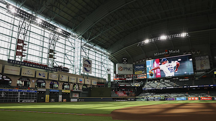 May 2, 2024; Houston, Texas, USA; General view inside Minute Maid Park before the game between the Houston Astros and the Cleveland Guardians.