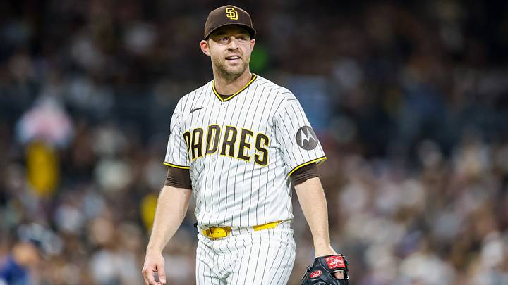 Apr 14, 2026; San Diego, California, USA; San Diego Padres starting pitcher Michael King (34) walks off the field during the fifth inning against the Seattle Mariners at Petco Park. Mandatory Credit: David Frerker-Imagn Images Apr 14, 2026; San Diego, California, USA; San Diego Padres starting pitcher Michael King (34) walks off the field during the fifth inning against the Seattle Mariners at Petco Park. Mandatory Credit: David Frerker-Imagn Images