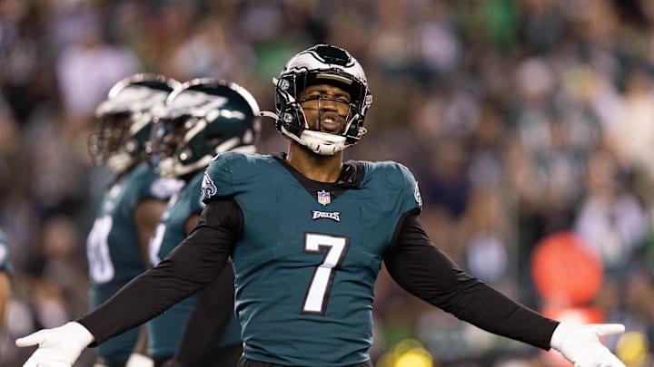 Philadelphia Eagles linebacker Haason Reddick reacts after a defensive stop against the Dallas Cowboys.