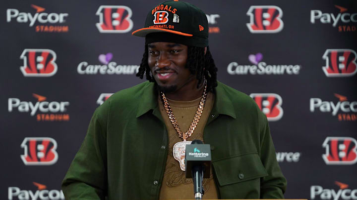 Cincinnati Bengals first-round draft pick Shemar Stewart speaks during a press conference, Friday, April 25, 2025, at Paycor Stadium in Downtown Cincinnati. Cincinnati Bengals first-round draft pick Shemar Stewart speaks during a press conference, Friday, April 25, 2025, at Paycor Stadium in Downtown Cincinnati.