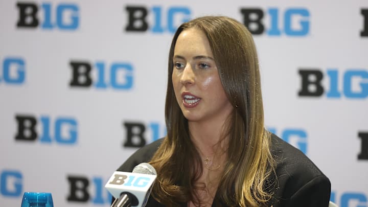 Oct 8, 2025; Rosemont, Illinois, USA: Northwestern’s Grace Sullivan speaks during Big Ten Women’s Basketball Media Days at the Donald E. Stephens Convention Center. Mandatory Credit: Talia Sprague-Imagn Images Oct 8, 2025; Rosemont, Illinois, USA: Northwestern’s Grace Sullivan speaks during Big Ten Women’s Basketball Media Days at the Donald E. Stephens Convention Center. Mandatory Credit: Talia Sprague-Imagn Images