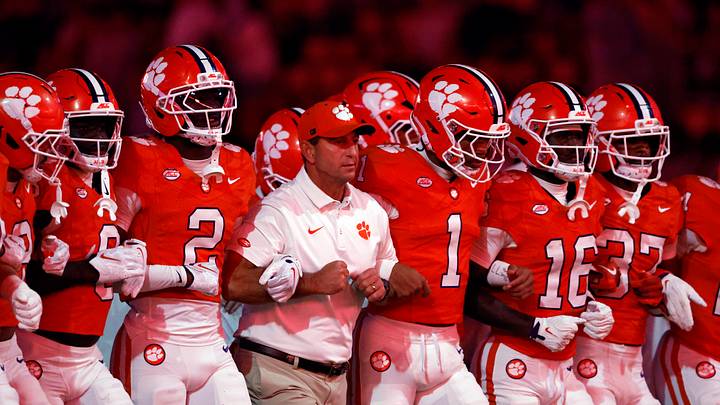 Sep 12, 2026; Clemson, South Carolina, USA;  Clemson Tigers head coach Dabo Swinney walks out with team before a game against the Georgia Southern Eagles at Memorial Stadium.  Mandatory Credit: Butch Dill-Imagn Images