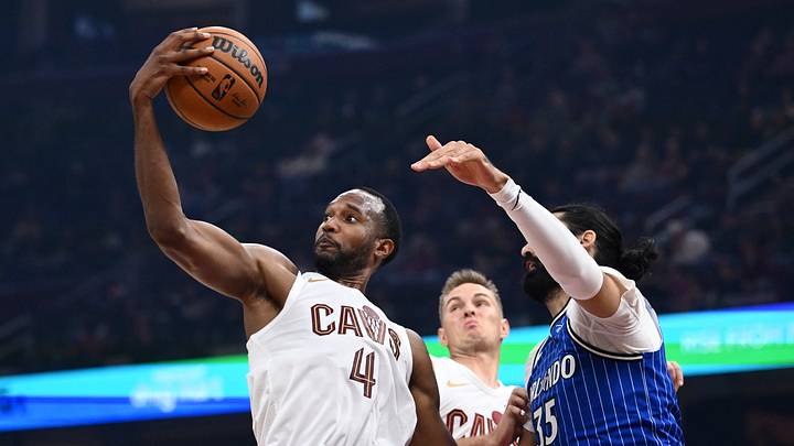 Oct 11, 2026; Cleveland, Ohio, USA; Cleveland Cavaliers center Evan Mobley (4) goes for a rebound against Orlando Magic center Goga Bitadze (35) during the first half at Rocket Arena. Mandatory Credit: Ken Blaze-Imagn Images Oct 11, 2026; Cleveland, Ohio, USA; Cleveland Cavaliers center Evan Mobley (4) goes for a rebound against Orlando Magic center Goga Bitadze (35) during the first half at Rocket Arena. Mandatory Credit: Ken Blaze-Imagn Images
