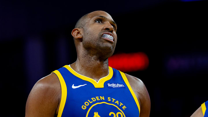 Mar 10, 2026; San Francisco, California, USA; Golden State Warriors center Al Horford (20) during overtime against the Chicago Bulls at Chase Center. Mandatory Credit: Bob Kupbens-Imagn Images