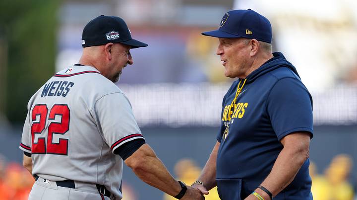 Aug 23, 2026; Williamsport, PA, USA; Atlanta Braves manager Walt Weiss (left) shakes hands with Milwaukee Brewers manager Pat Murphy (right) prior to the MLB Little League Classic game at Journey Bank Ballpark at Historic Bowman Field. Mandatory Credit: Matthew O'Haren-Imagn Images Aug 23, 2026; Williamsport, PA, USA; Atlanta Braves manager Walt Weiss (left) shakes hands with Milwaukee Brewers manager Pat Murphy (right) prior to the MLB Little League Classic game at Journey Bank Ballpark at Historic Bowman Field. Mandatory Credit: Matthew O'Haren-Imagn Images