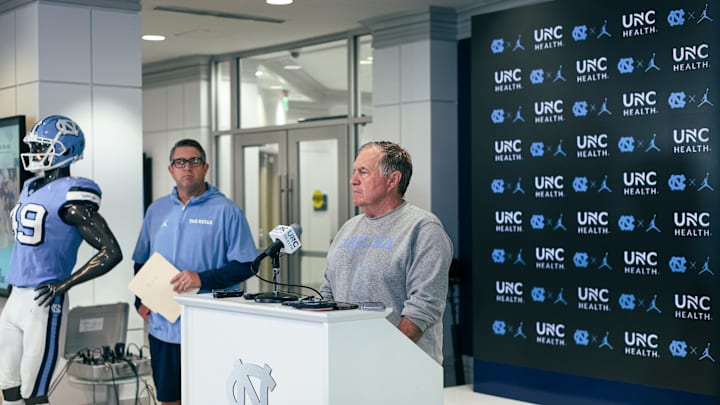 Bill Belichick speaking to the press before UNC's first practice of fall camp on Aug. 2, 2025 Bill Belichick speaking to the press before UNC's first practice of fall camp on Aug. 2, 2025
