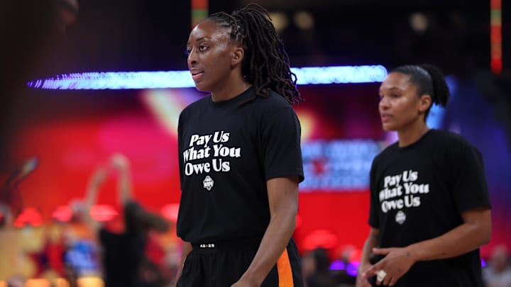 Jul 19, 2025; Indianapolis, IN, USA; Team Collier forward Nneka Ogwumike (3) looks on before the 2025 WNBA All Star Game at Gainbridge Fieldhouse. Mandatory Credit: Trevor Ruszkowski-Imagn Images