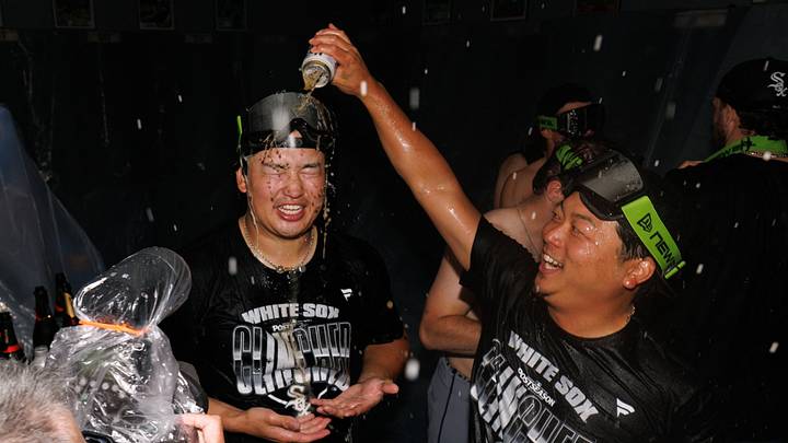 Sep 24, 2026; Kansas City, Missouri, USA; Chicago White Sox first baseman Munetaka Murakami (5) and Chicago White Sox catcher Kyle Teel (8) celebrate a playoff berth after the game against the Kansas City Royals at Kauffman Stadium. Mandatory Credit: William Purnell-Imagn Images Sep 24, 2026; Kansas City, Missouri, USA; Chicago White Sox first baseman Munetaka Murakami (5) and Chicago White Sox catcher Kyle Teel (8) celebrate a playoff berth after the game against the Kansas City Royals at Kauffman Stadium. Mandatory Credit: William Purnell-Imagn Images