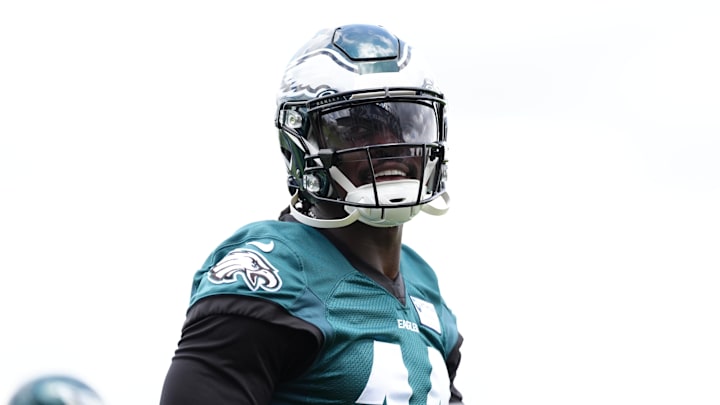 Jun 10, 2025; Philadelphia, PA, USA; Philadelphia Eagles wide receiver A.J. Brown (11) reacts during warmups at NovaCare Complex. Mandatory Credit: Kyle Ross-Imagn Images Jun 10, 2025; Philadelphia, PA, USA; Philadelphia Eagles wide receiver A.J. Brown (11) reacts during warmups at NovaCare Complex. Mandatory Credit: Kyle Ross-Imagn Images