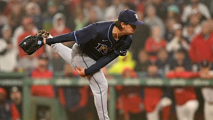 Boston, Massachusetts, USA; Tampa Bay Rays pitcher Ian Seymour (61) pitches against the Boston Red Sox during the tenth inning at Fenway Park. Boston, Massachusetts, USA; Tampa Bay Rays pitcher Ian Seymour (61) pitches against the Boston Red Sox during the tenth inning at Fenway Park.