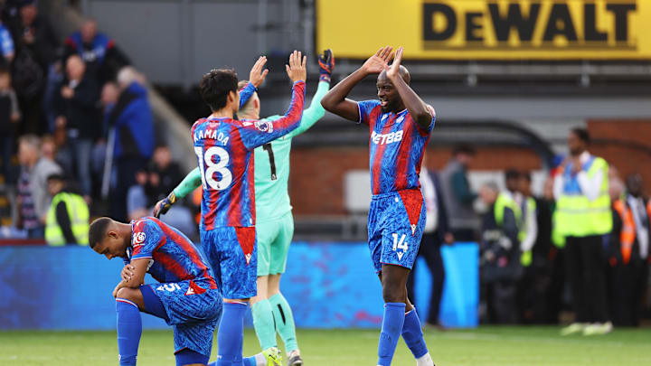 Crystal Palace players celebrating their win over Tottenham Hotspur 