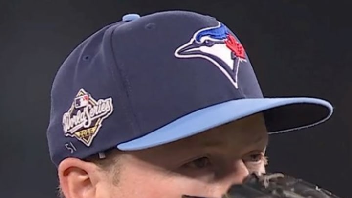 Blue Jays reliever Louis Varland and the rest of the Toronto bullpen wore Vesia's No. 51 on their caps as a tribute to the Dodgers reliever. 