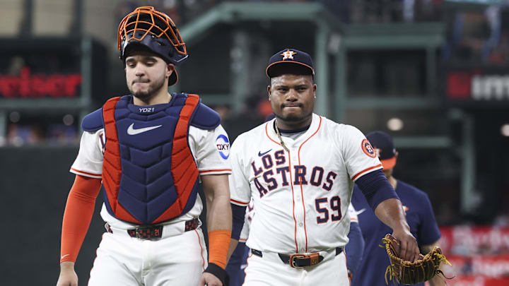 Framber Valdez of Houston Astros walks off field Framber Valdez of Houston Astros walks off field