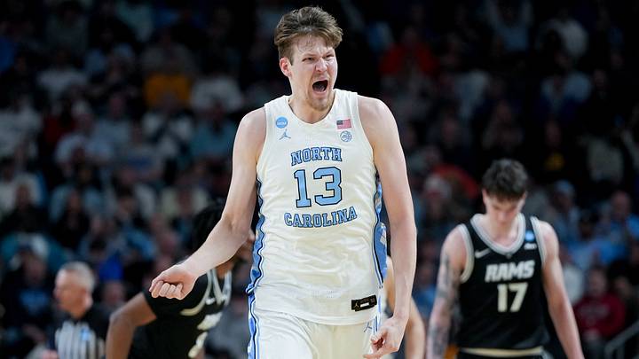 Mar 19, 2026; Greenville, SC, USA; North Carolina Tar Heels center Henri Veesaar (13) celebrates after a play against the VCU Rams in the first half of a first round game of the men's 2026 NCAA Tournament at Bon Secours Wellness Arena. Mandatory Credit: Bob Donnan-Imagn Images Mar 19, 2026; Greenville, SC, USA; North Carolina Tar Heels center Henri Veesaar (13) celebrates after a play against the VCU Rams in the first half of a first round game of the men's 2026 NCAA Tournament at Bon Secours Wellness Arena. Mandatory Credit: Bob Donnan-Imagn Images