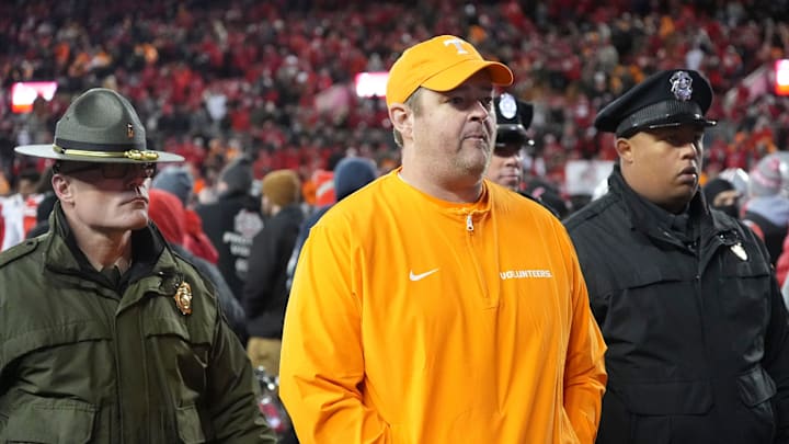 Tennessee football coach Josh Heupel walks off the field after the loss to Ohio State after their NCAA college football playoff game on Saturday, Dec. 21, 2024, in Columbus, Ohio.