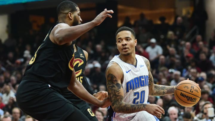 Apr 30, 2024; Cleveland, Ohio, USA; Orlando Magic guard Markelle Fultz (20) drives to the basket