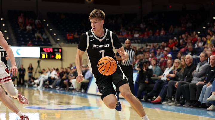 Nov 27, 2025; San Diego, CA, USA; Providence Friars guard Stefan Vaaks (7) handles the ball against Wisconsin Badgers during the first half at Jenny Craig Pavilion. Mandatory Credit: Abe Arredondo-Imagn Images Nov 27, 2025; San Diego, CA, USA; Providence Friars guard Stefan Vaaks (7) handles the ball against Wisconsin Badgers during the first half at Jenny Craig Pavilion. Mandatory Credit: Abe Arredondo-Imagn Images