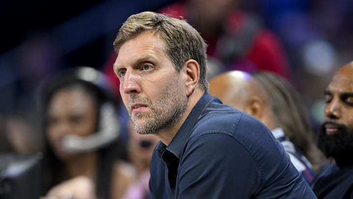 May 19, 2025; Arlington, Texas, USA; Former NBA player Dirk Nowitski during the game between the Dallas Wings and the Seattle Storm at College Park Center. Mandatory Credit: Jerome Miron-Imagn Images May 19, 2025; Arlington, Texas, USA; Former NBA player Dirk Nowitski during the game between the Dallas Wings and the Seattle Storm at College Park Center. Mandatory Credit: Jerome Miron-Imagn Images