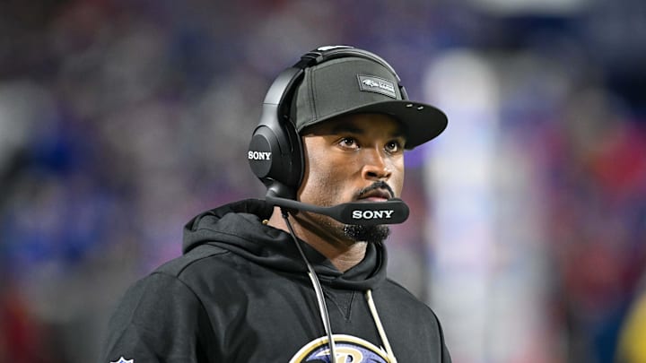 Sep 7, 2025; Orchard Park, New York, USA; Baltimore Ravens defensive coordinator Zach Orr on the sidelines before a game against the Buffalo Bills at Highmark Stadium. Mandatory Credit: Mark Konezny-Imagn Images Sep 7, 2025; Orchard Park, New York, USA; Baltimore Ravens defensive coordinator Zach Orr on the sidelines before a game against the Buffalo Bills at Highmark Stadium. Mandatory Credit: Mark Konezny-Imagn Images