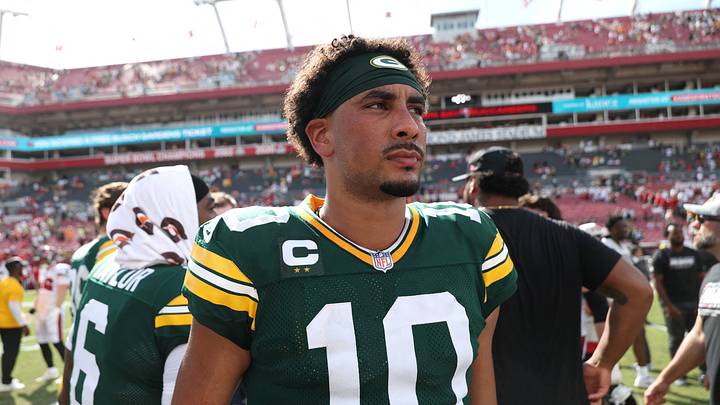 Oct 4, 2026; Tampa, Florida, USA;  Green Bay Packers quarterback Jordan Love (10) walks off the field after the game against the Tampa Bay Buccaneers at Raymond James Stadium.  Mandatory Credit: Matt Pendleton-Imagn Images