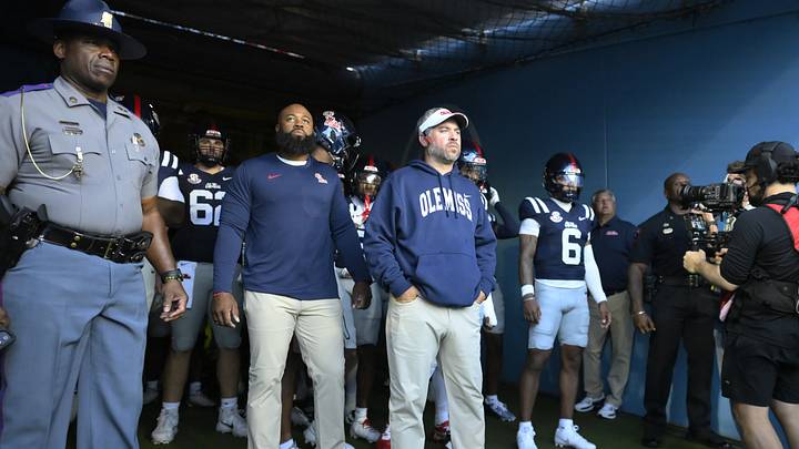 Sep 6, 2026; Nashville, Tennessee, USA; Mississippi Rebels head coach Pete Golding waits to lead his team onto the field prior to a game against the Louisville Cardinals at Nissan Stadium. Mandatory Credit: Steve Roberts-Imagn Images Sep 6, 2026; Nashville, Tennessee, USA; Mississippi Rebels head coach Pete Golding waits to lead his team onto the field prior to a game against the Louisville Cardinals at Nissan Stadium. Mandatory Credit: Steve Roberts-Imagn Images