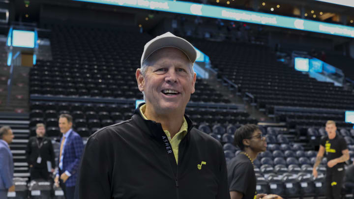 Oct 27, 2023; Salt Lake City, Utah, USA; Utah Jazz CEO Danny Ainge before a game against the Los Angeles Clippers at Delta Center. Mandatory Credit: Rob Gray-USA TODAY Sports