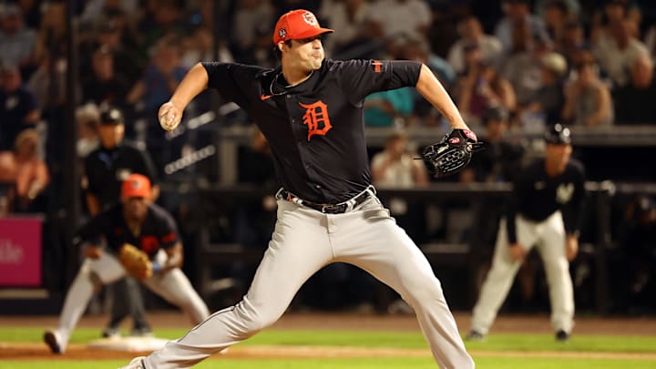 Mar 7, 2024; Tampa, Florida, USA; Detroit Tigers pitcher RJ Petit (88) throws a pitch during the first inning against the New York Yankees  at George M. Steinbrenner Field. Mandatory Credit: Kim Klement Neitzel-Imagn Images