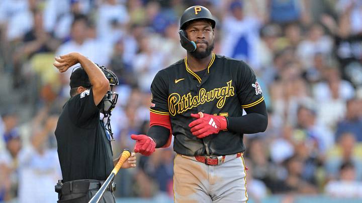 Aug 22, 2026; Los Angeles, California, USA; Pittsburgh Pirates center fielder Oneil Cruz (15) tosses his bat after he was called out on strikes in the eighth inning against the Los Angeles Dodgers at Dodger Stadium. Mandatory Credit: Jayne Kamin-Oncea-Imagn Images Aug 22, 2026; Los Angeles, California, USA; Pittsburgh Pirates center fielder Oneil Cruz (15) tosses his bat after he was called out on strikes in the eighth inning against the Los Angeles Dodgers at Dodger Stadium. Mandatory Credit: Jayne Kamin-Oncea-Imagn Images