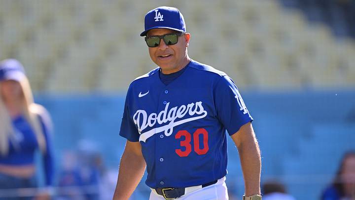 May 11, 2026; Los Angeles, California, USA;  Los Angeles Dodgers manager Dave Roberts (30) looks on prior to the game against the San Francisco Giants at Dodger Stadium. Mandatory Credit: Jayne Kamin-Oncea-Imagn Images