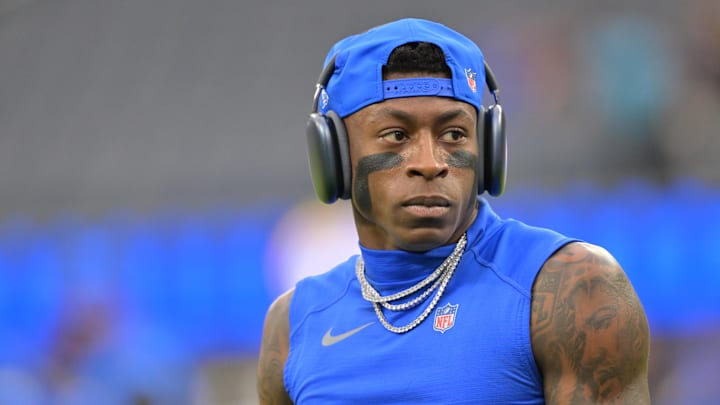 Los Angeles Rams cornerback Emmanuel Forbes Jr. (1) warms up prior to a game against the Arizona Cardinals at SoFi Stadium.