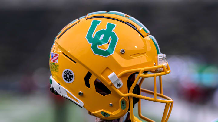 Oct 21, 2023; Eugene, Oregon, USA; Oregon Ducks throwback helmet unveiled today before a game. Oct 21, 2023; Eugene, Oregon, USA; Oregon Ducks throwback helmet unveiled today before a game.