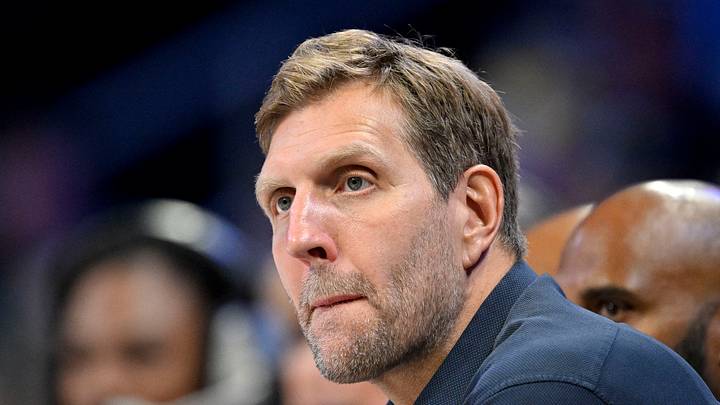 May 19, 2025; Arlington, Texas, USA; Former NBA player Dirk Nowitzki watches the game between the Dallas Wings and the Seattle Storm during the first half at College Park Center. Mandatory Credit: Jerome Miron-Imagn Images May 19, 2025; Arlington, Texas, USA; Former NBA player Dirk Nowitzki watches the game between the Dallas Wings and the Seattle Storm during the first half at College Park Center. Mandatory Credit: Jerome Miron-Imagn Images