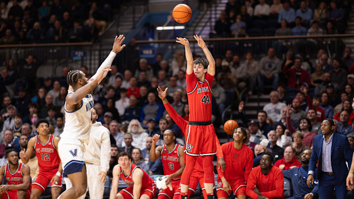 Jan 6, 2024; Villanova, Pennsylvania, USA; St. John's Red Storm forward Brady Dunlap (44) hits a