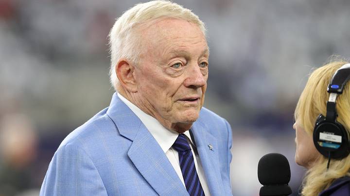 Dallas Cowboys owner Jerry Jones speaks to the media before the game at AT&T Stadium. Dallas Cowboys owner Jerry Jones speaks to the media before the game at AT&T Stadium.