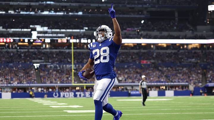 Sep 13, 2026; Indianapolis, Indiana, USA; Indianapolis Colts running back Jonathan Taylor (28) celebrates after he runs for a touchdown against the Baltimore Ravens at Lucas Oil Stadium. Mandatory Credit: Trevor Ruszkowski-Imagn Images Sep 13, 2026; Indianapolis, Indiana, USA; Indianapolis Colts running back Jonathan Taylor (28) celebrates after he runs for a touchdown against the Baltimore Ravens at Lucas Oil Stadium. Mandatory Credit: Trevor Ruszkowski-Imagn Images