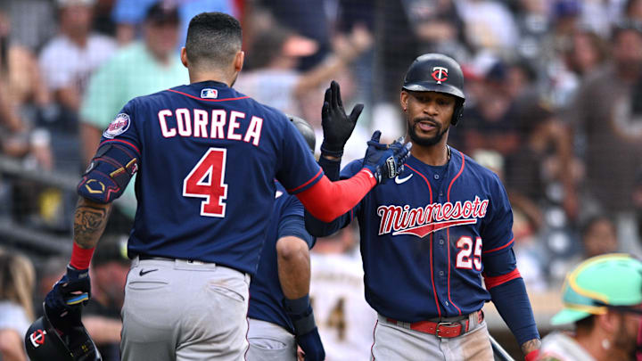Minnesota Twins shortstop Carlos Correa and CF Byron Buxton.