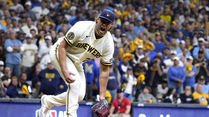 Oct 3, 2026; Milwaukee, Wisconsin, USA; Milwaukee Brewers pitcher Trevor Megill (29) celebrates taking out the last batter against the San Diego Padres during the eighth inning at American Family Field. Mandatory Credit: Michael McLoone-Imagn Images TPX IMAGES OF THE DAY Oct 3, 2026; Milwaukee, Wisconsin, USA; Milwaukee Brewers pitcher Trevor Megill (29) celebrates taking out the last batter against the San Diego Padres during the eighth inning at American Family Field. Mandatory Credit: Michael McLoone-Imagn Images TPX IMAGES OF THE DAY