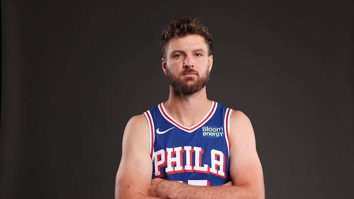 Sep 28, 2026; Camden, NJ, USA; Philadelphia 76ers Dean Wade poses for a photo during media day. Mandatory Credit: Bill Streicher-Imagn Images