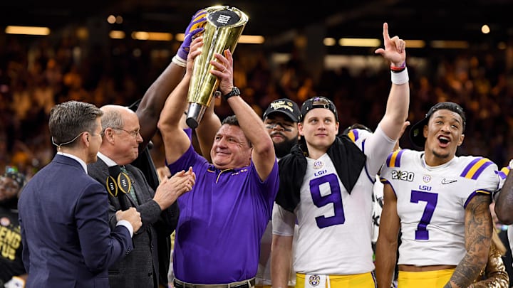 Ed Orgeron, Joe Burrow, Derek Stingley Jr., LSU Tigers