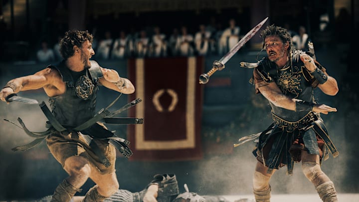 Paul Mescal plays Lucius and Pedro Pascal plays Marcus Acacius in Gladiator II from Paramount Pictures. © 2024 Paramount Pictures.