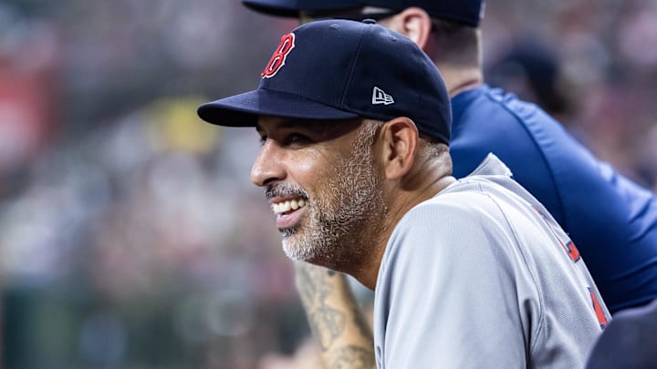Sep 7, 2025; Phoenix, Arizona, USA; Boston Red Sox manager Alex Cora against the Arizona Diamondbacks at Chase Field. Mandatory Credit: Mark J. Rebilas-Imagn Images Sep 7, 2025; Phoenix, Arizona, USA; Boston Red Sox manager Alex Cora against the Arizona Diamondbacks at Chase Field. Mandatory Credit: Mark J. Rebilas-Imagn Images