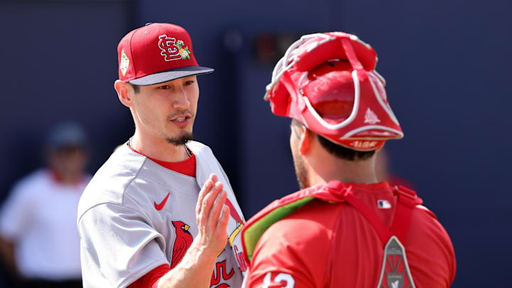 Feb 14, 2026; Jupiter, FL, USA; St. Louis Cardinals pitcher Riley O'Brien (61) shakes hands with catcher Leonardo Bernal (13) during a spring training workout at Roger Dean Chevrolet Stadium. Mandatory Credit: Sam Navarro-Imagn Images Feb 14, 2026; Jupiter, FL, USA; St. Louis Cardinals pitcher Riley O'Brien (61) shakes hands with catcher Leonardo Bernal (13) during a spring training workout at Roger Dean Chevrolet Stadium. Mandatory Credit: Sam Navarro-Imagn Images